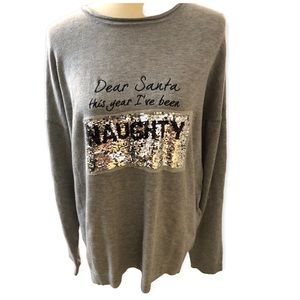 Christmas sweater Rue 21 gray novelty This Year Santa I’ve been naughty pullover